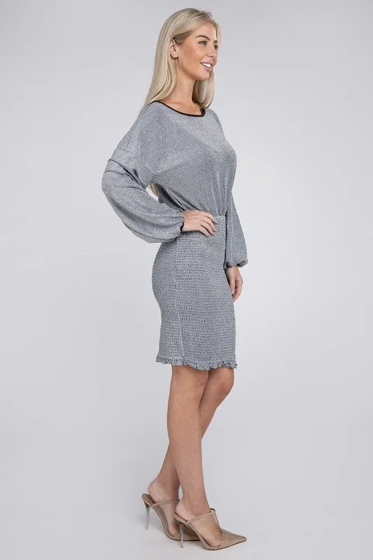 TEEK - Silver Bishop Sleeve Metallic Dress