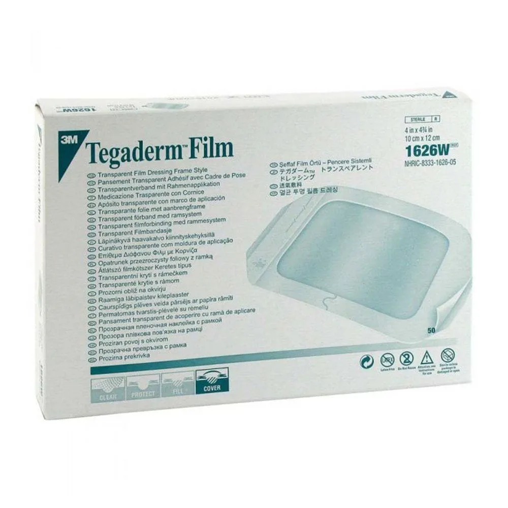 Tegaderm Adhesive Film 4" x 4 3/4", Rectangle Dressing - Box of 50, Frame Style Delivery with Label