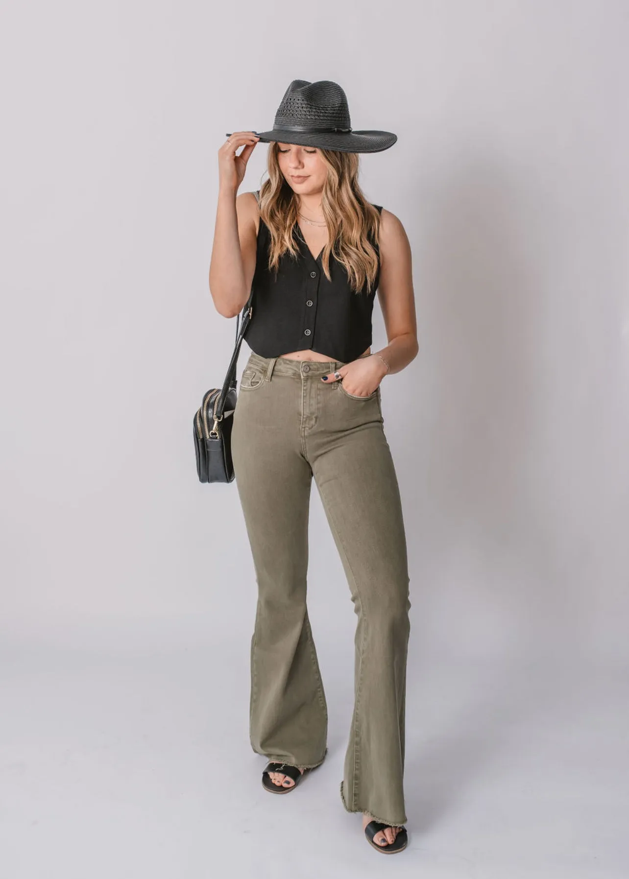 The Bella Olive Green Flare Jeans