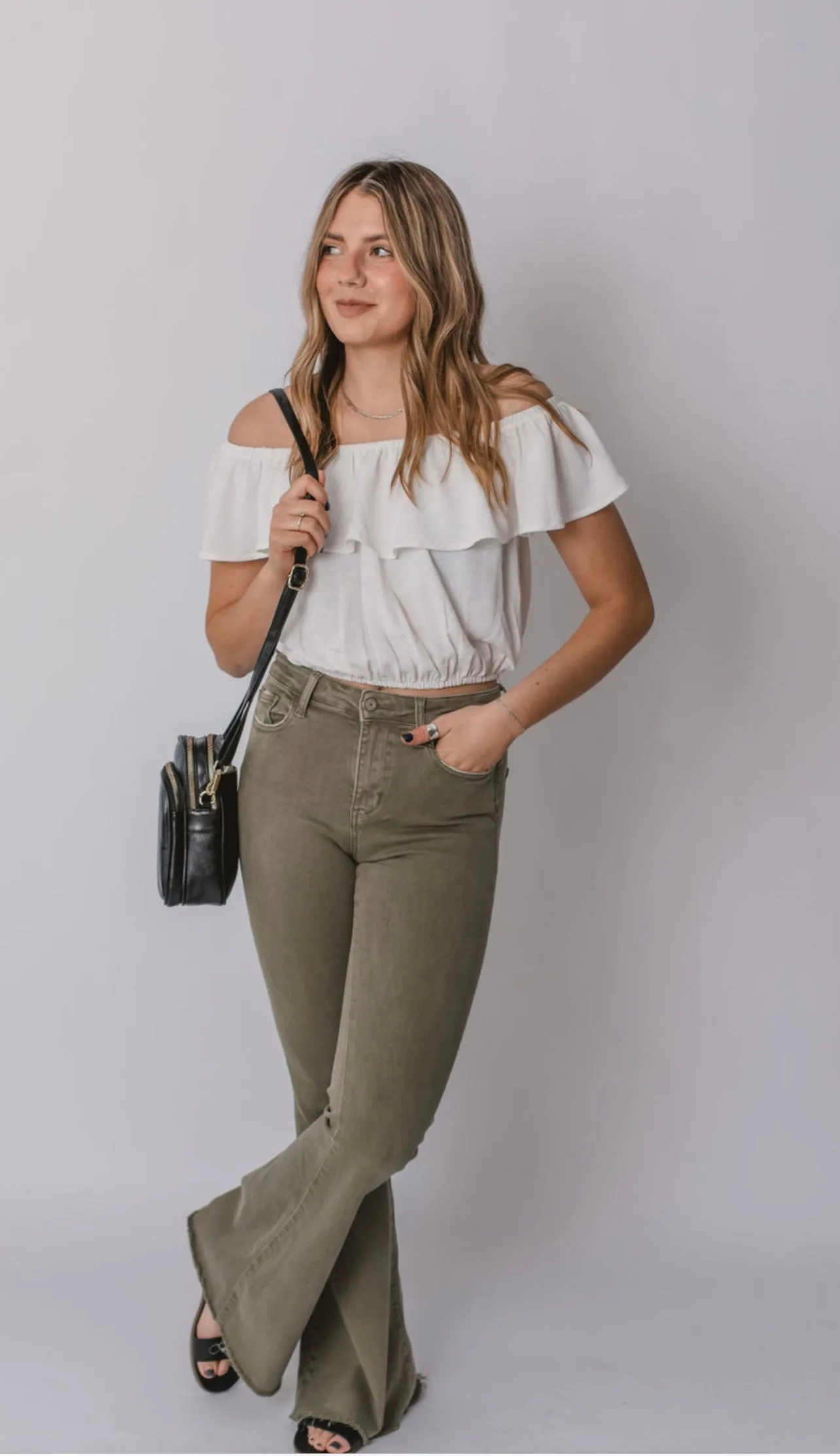 The Bella Olive Green Flare Jeans