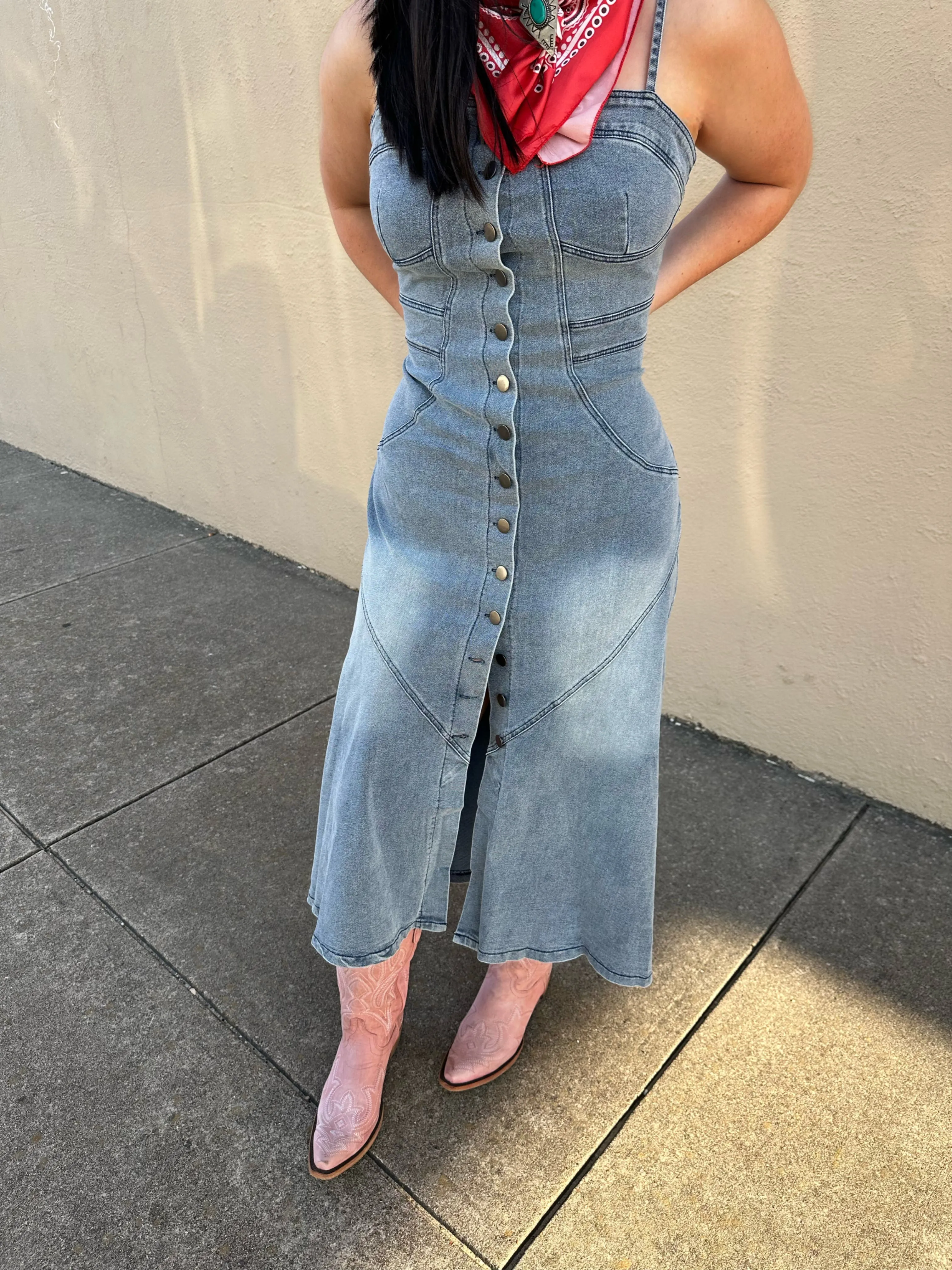 The Callie Denim Maxi Dress