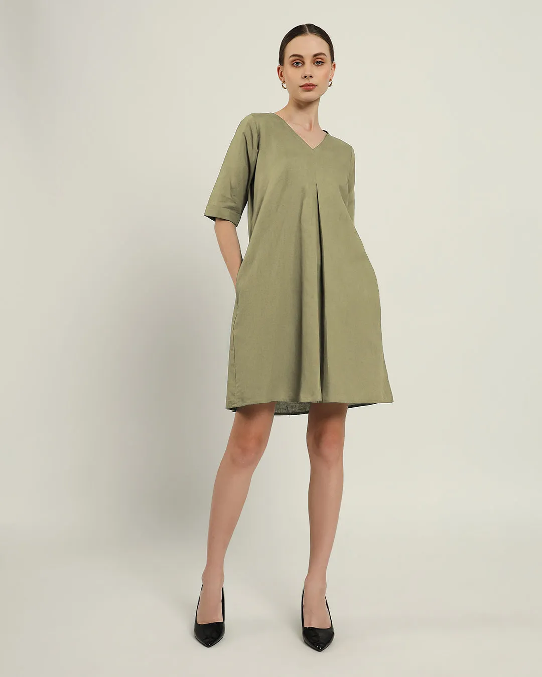 The Giza Daisy Olive Linen Dress