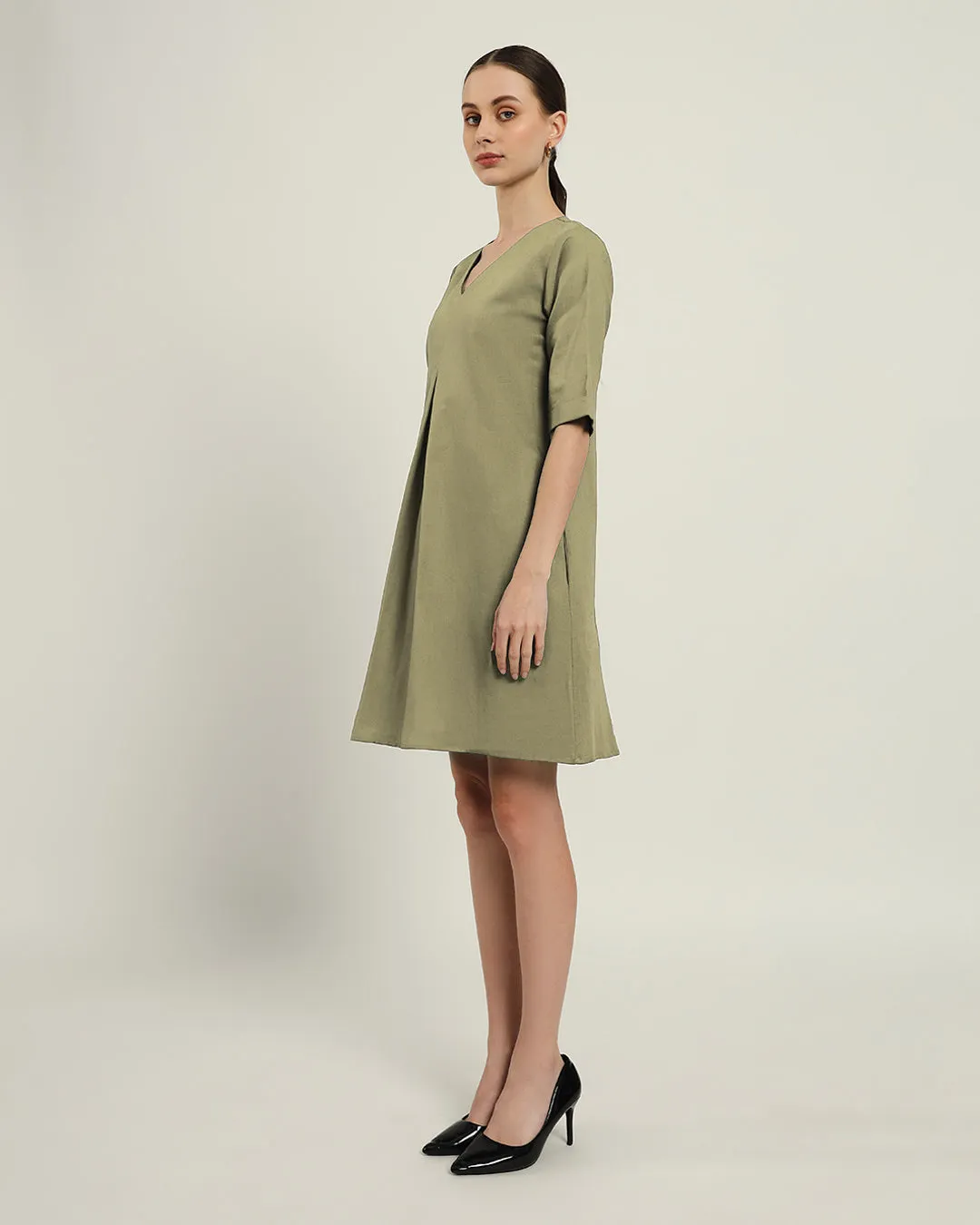 The Giza Daisy Olive Linen Dress