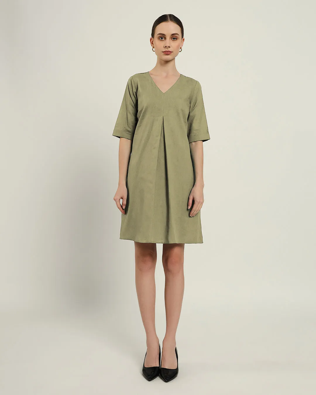 The Giza Daisy Olive Linen Dress