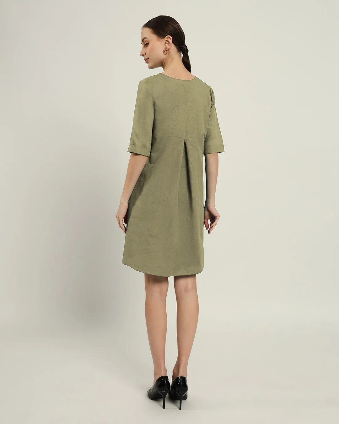 The Giza Daisy Olive Linen Dress