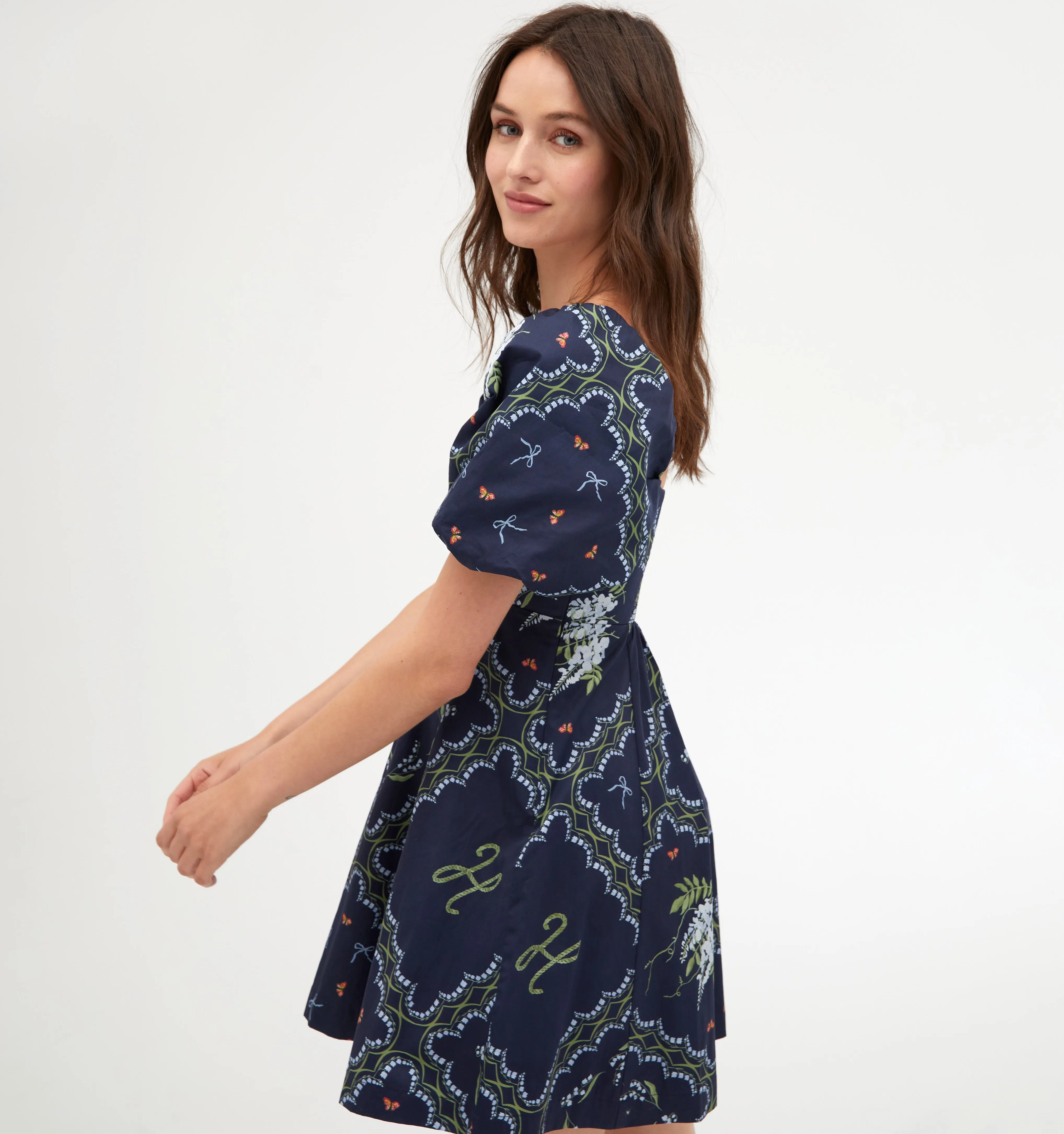 The Matilda Mini Dress - Navy Floral Patchwork