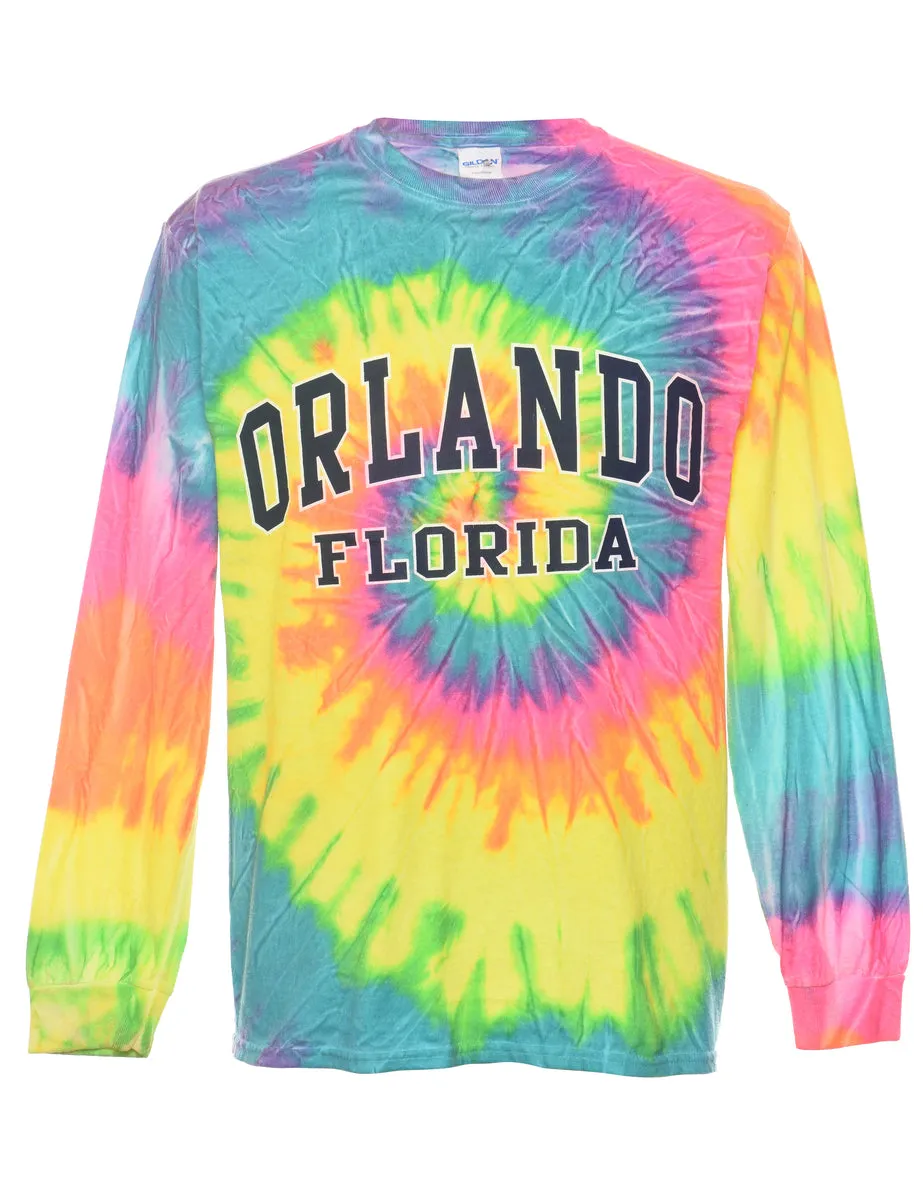 Tie Dye Multi-Colour Orlando Florida Printed T-shirt - M