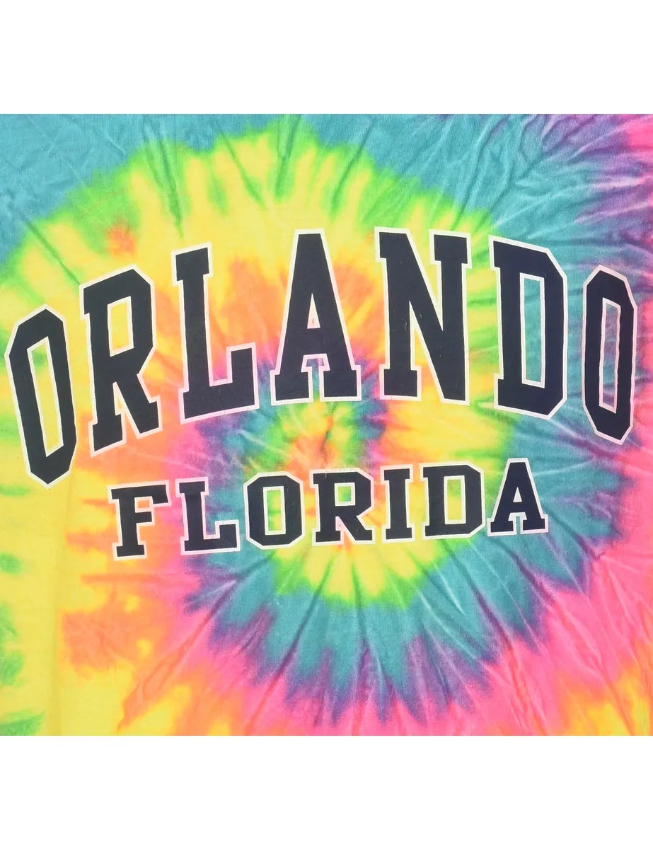 Tie Dye Multi-Colour Orlando Florida Printed T-shirt - M