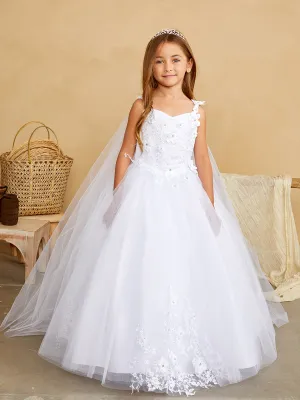 TK7040 White Dress with Detachable Cape (2-18 yrs)