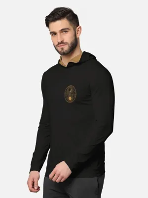 Trendy Front & Back Printed Full Sleeve Hooded T-Shirt for Men's