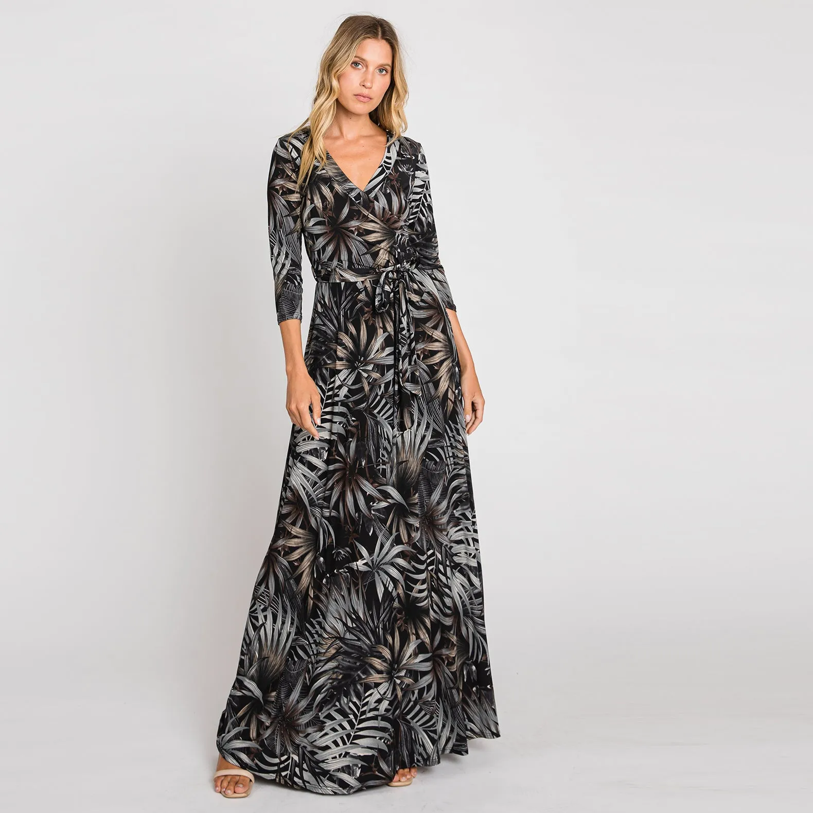 Tropical Leaves Venechia Maxi Wrap Dress