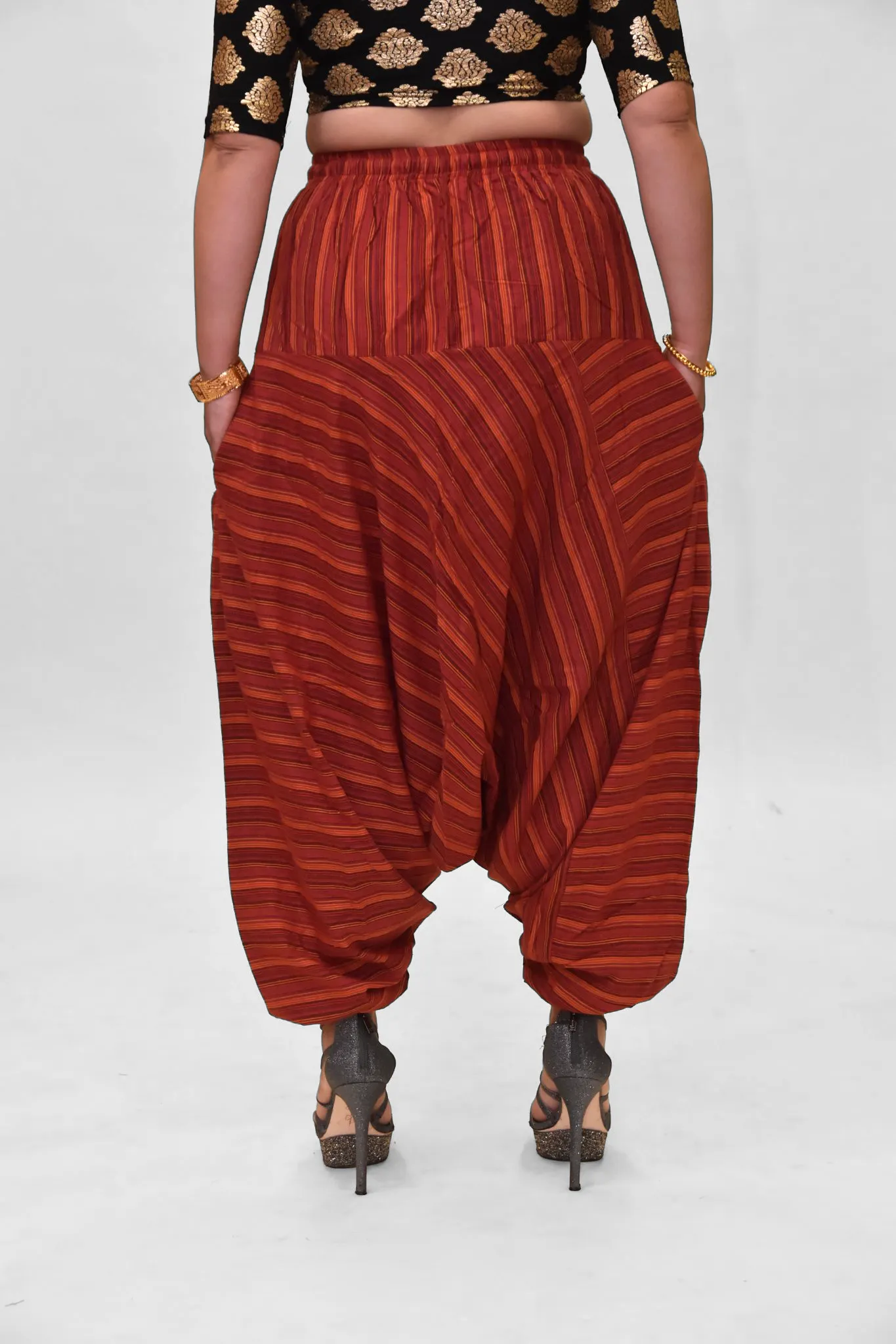 Unisex Cotton Chili Red Striped Harem pants