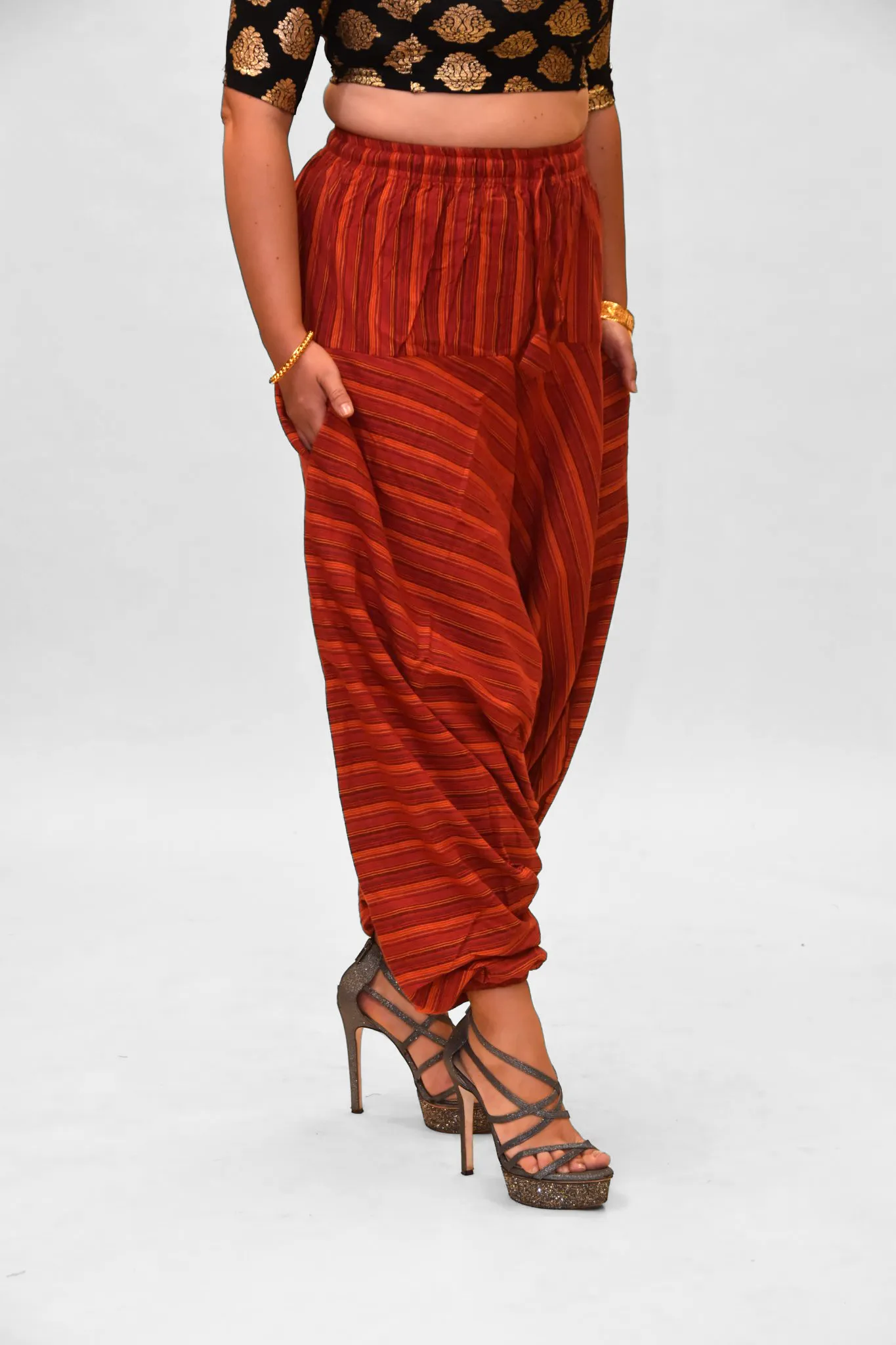 Unisex Cotton Chili Red Striped Harem pants