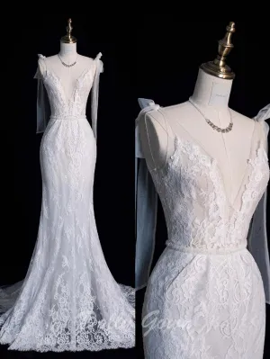 V-Neck Mermaid Lace Sheer Illusion Wedding Dress