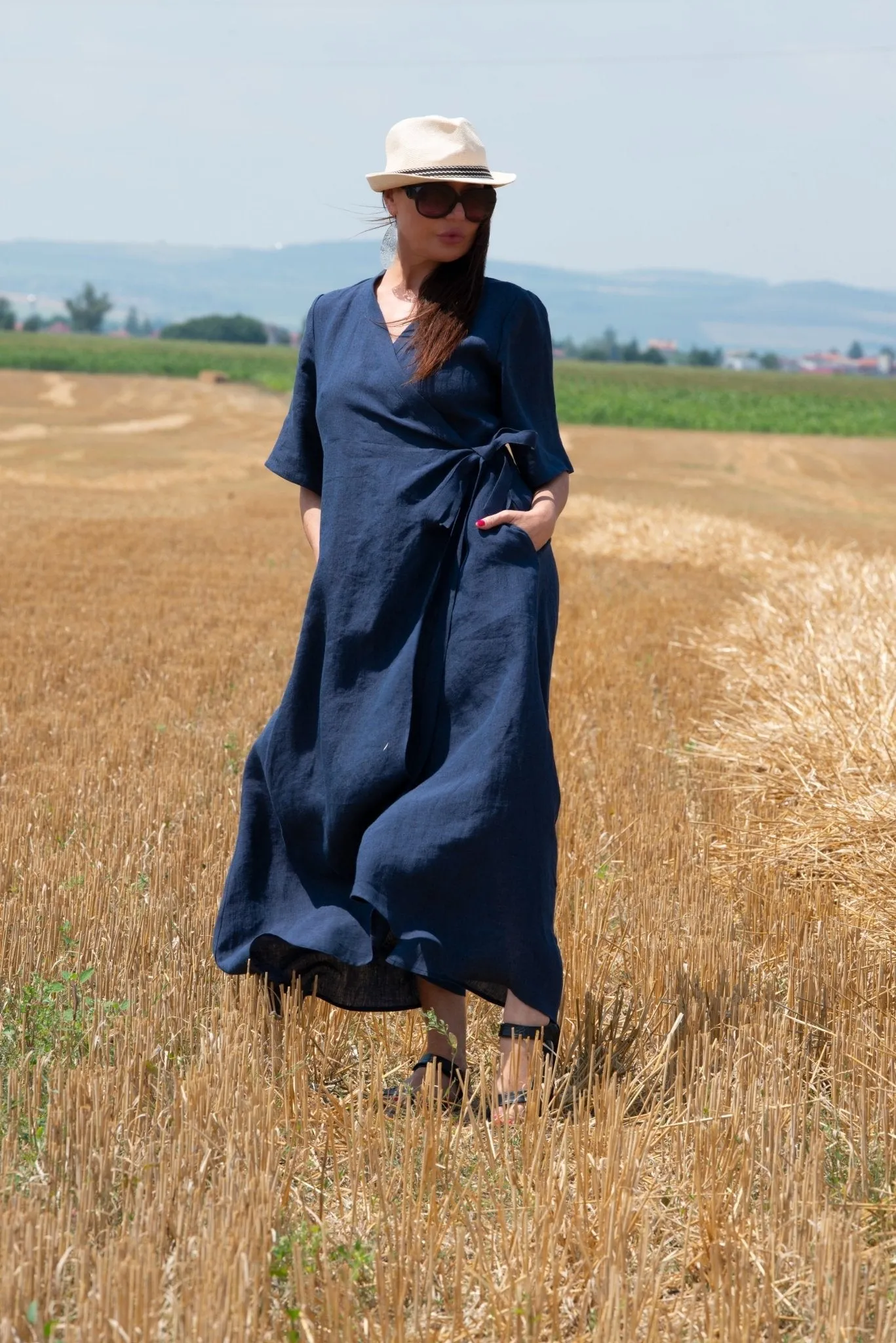 VERONA Long Linen Wrap Dress