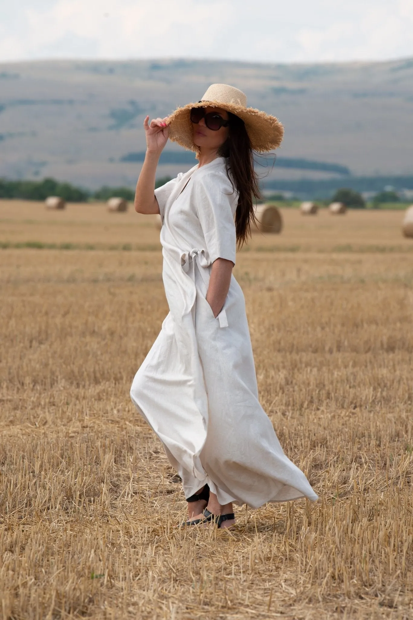 VERONA Long Linen Wrap Dress