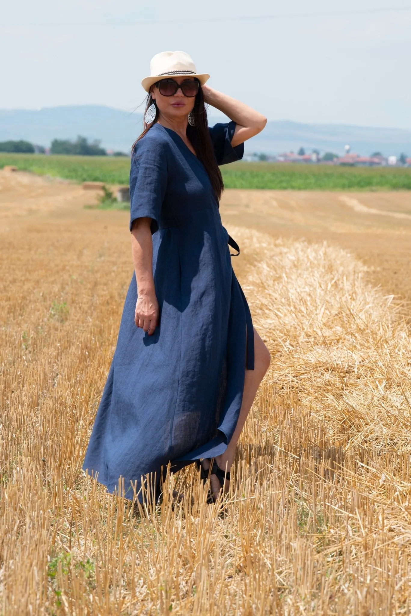 VERONA Long Linen Wrap Dress