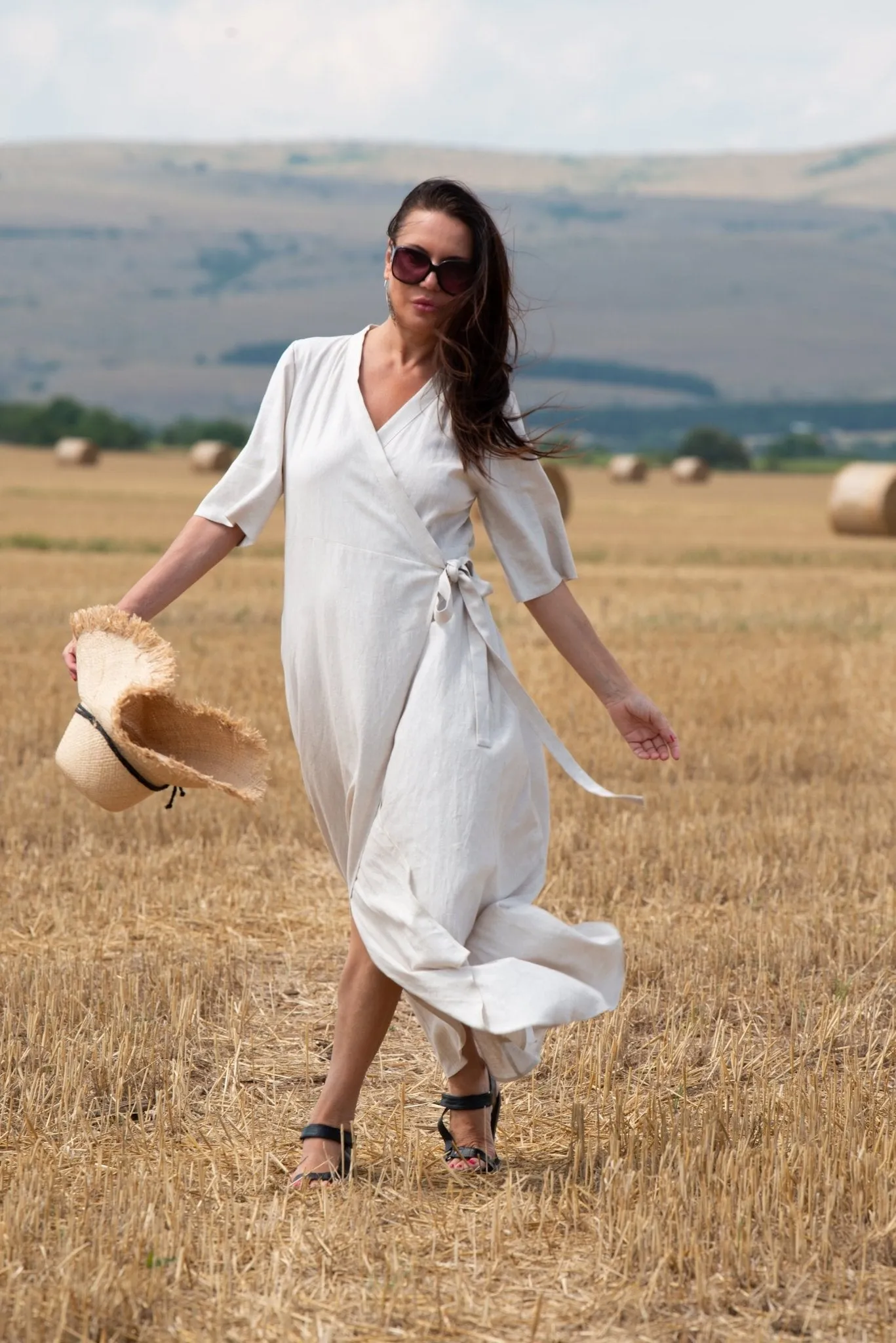 VERONA Long Linen Wrap Dress