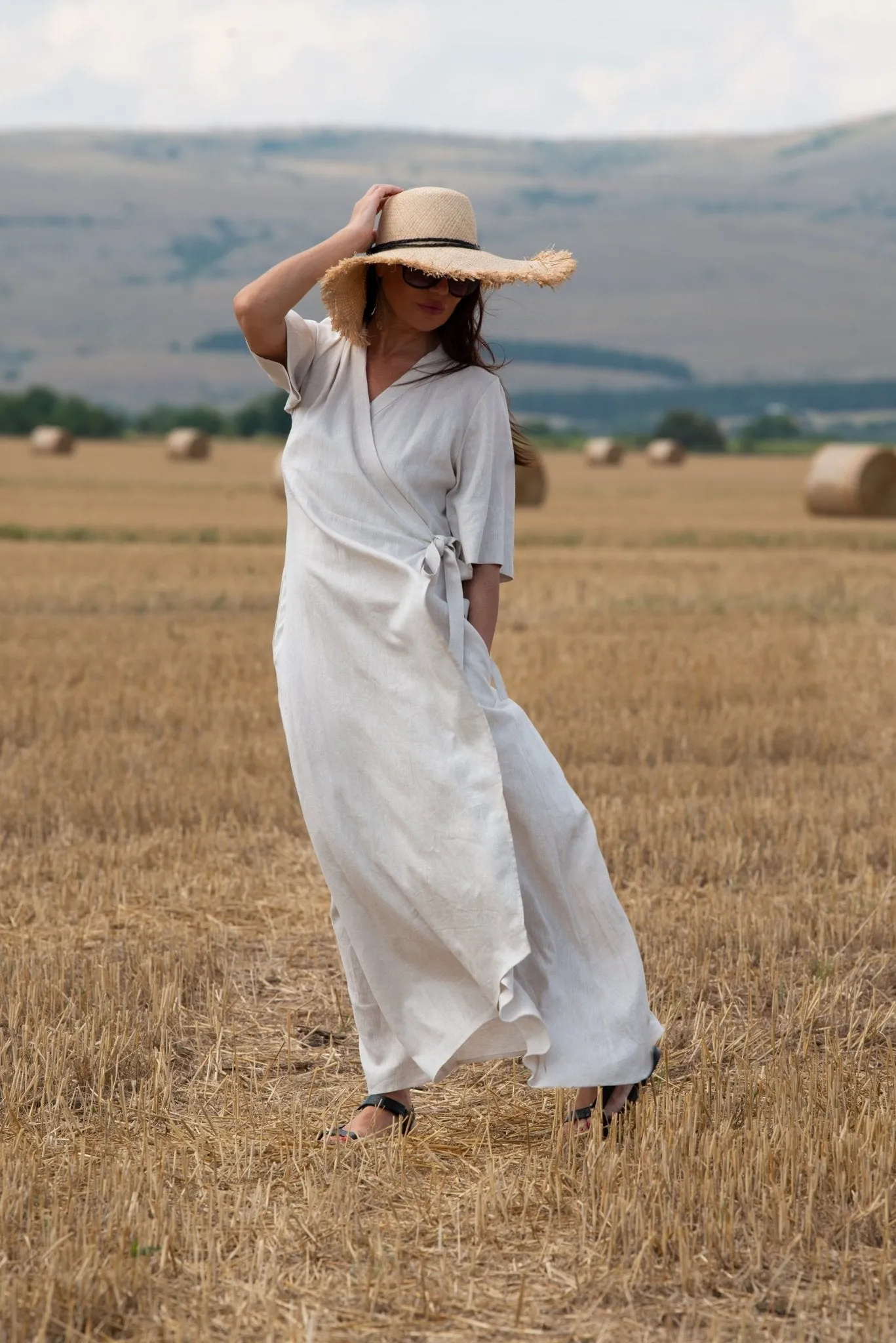 VERONA Long Linen Wrap Dress