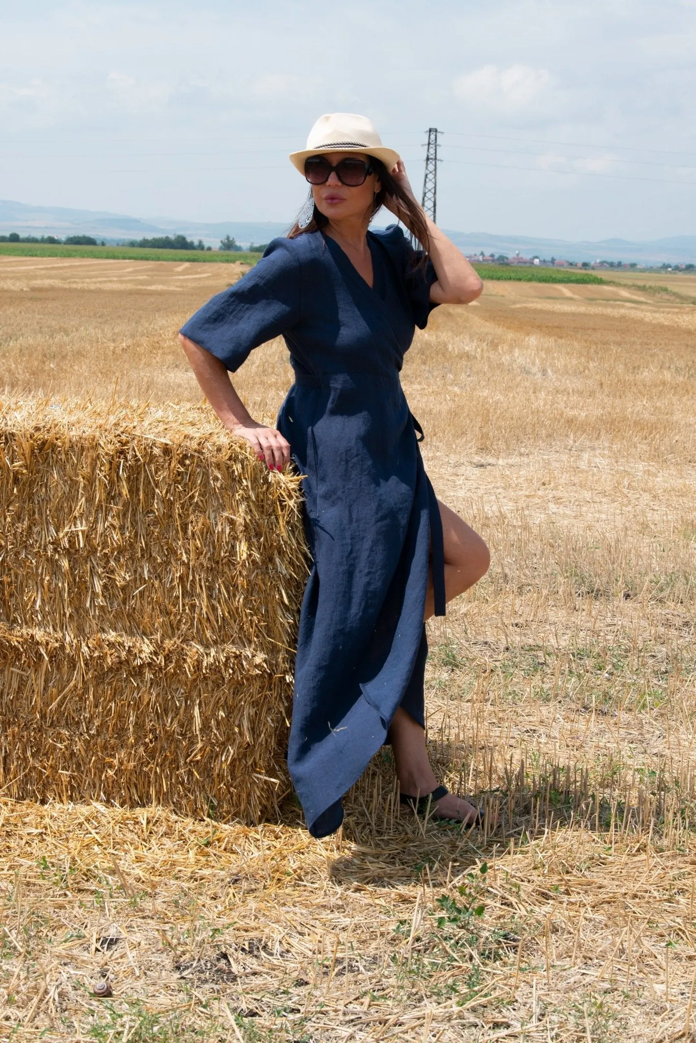 VERONA Long Linen Wrap Dress