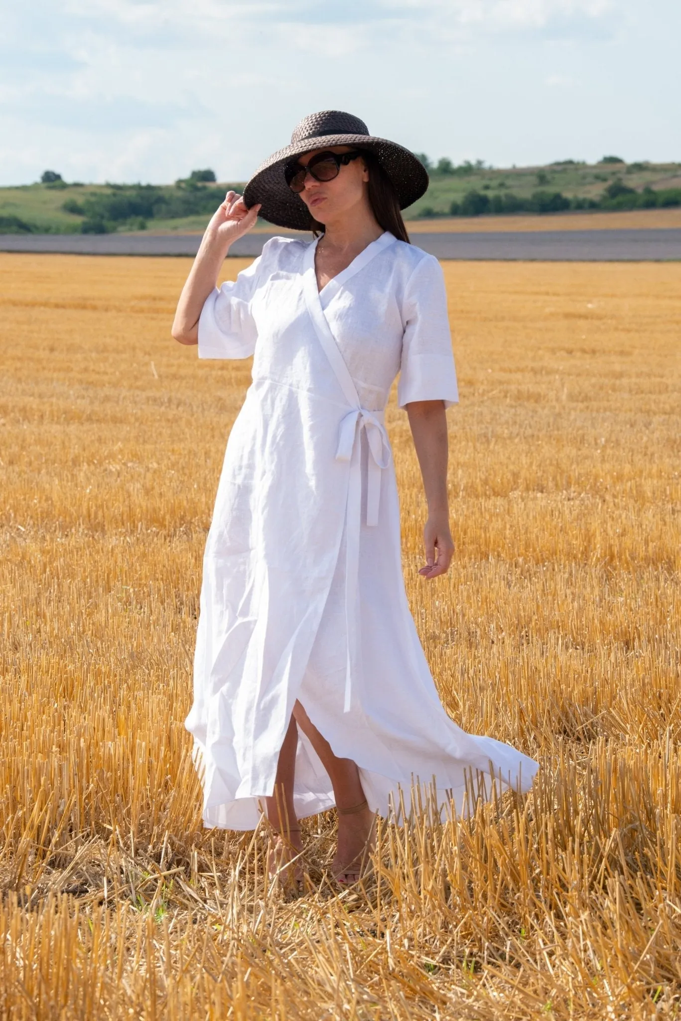 VERONA Long Linen Wrap Dress