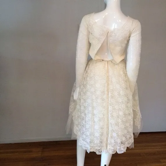 Vintage 1950's Tulle and Lace Wedding Dress/Cocktail Length 50s Wedding Dress