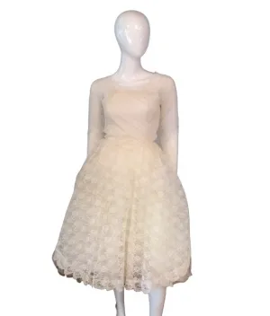 Vintage 1950's Tulle and Lace Wedding Dress/Cocktail Length 50s Wedding Dress