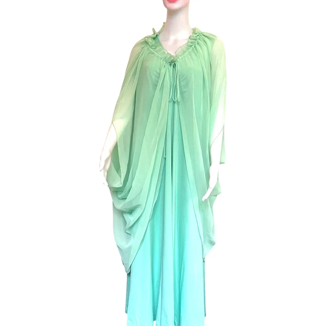 Vintage 1970s Seafoam Green Formal Gown With Cape