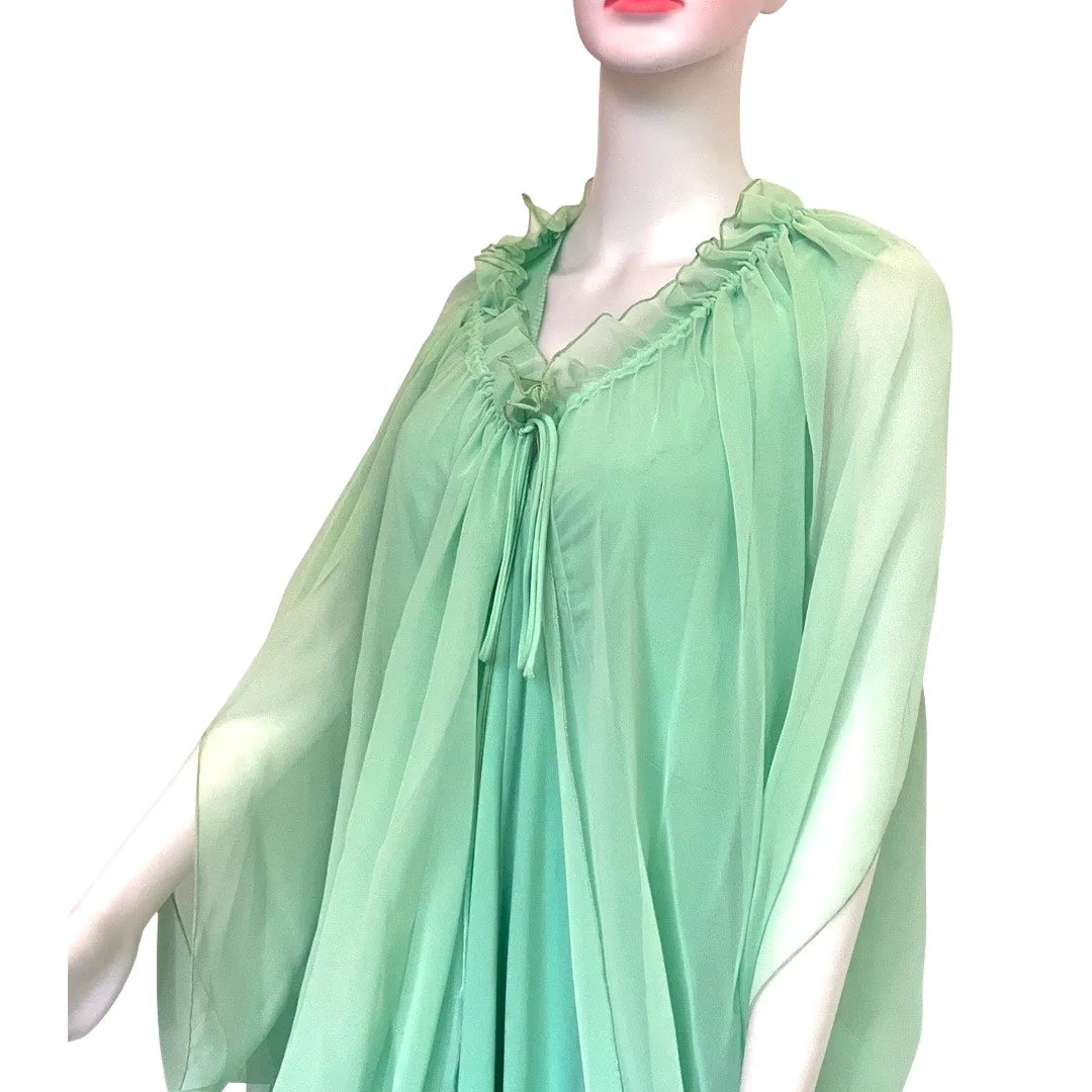 Vintage 1970s Seafoam Green Formal Gown With Cape