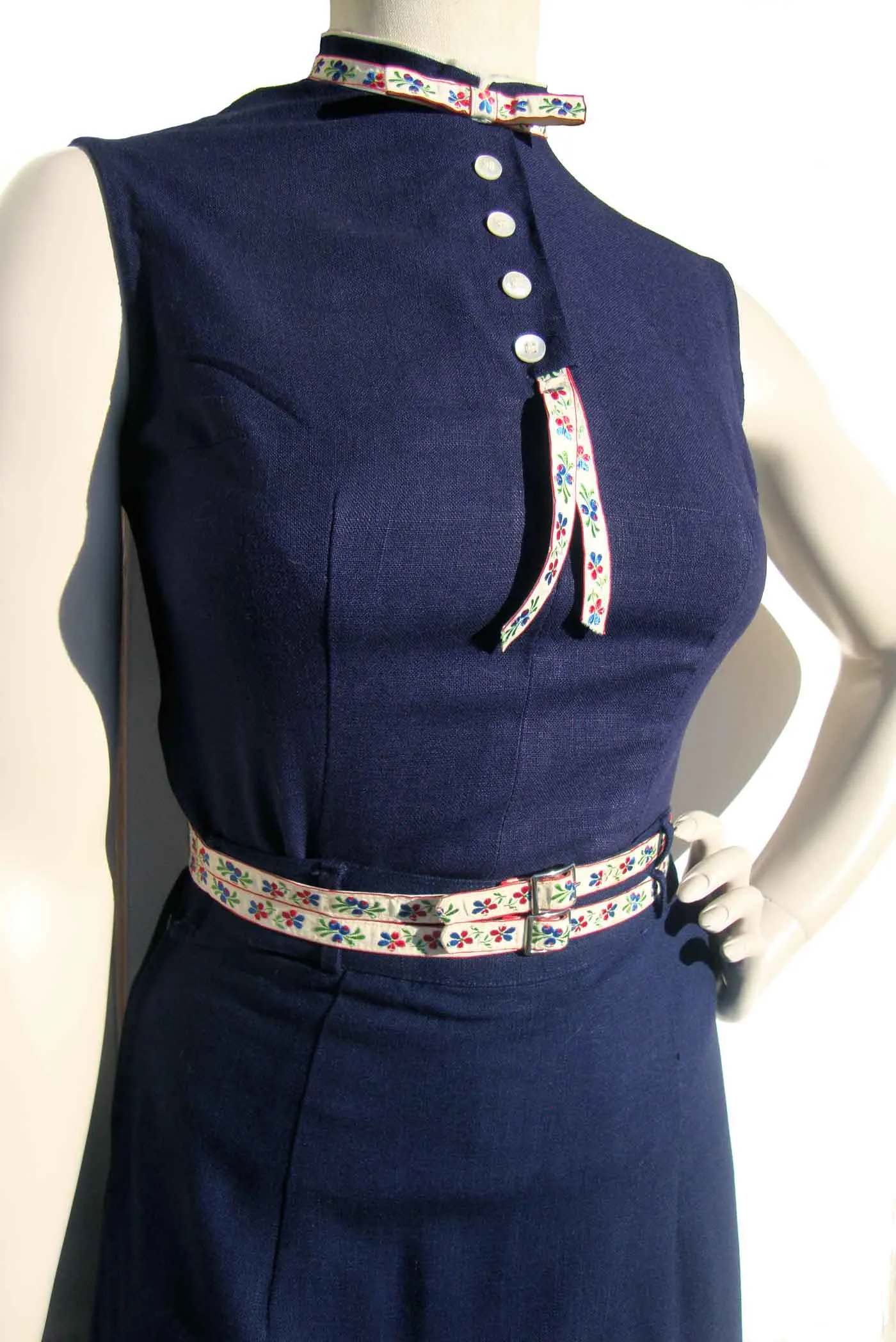 Vintage 50s Dress Set Navy Blue Top & Skirt 2-Piece by Petti XS