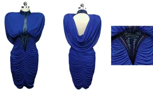 *VINTAGE '80s CASADEI SPARKLING BEADED & SEQUIN RUCHED COCKTAIL DRESS WITH GORGEOUS DRAPED BACK