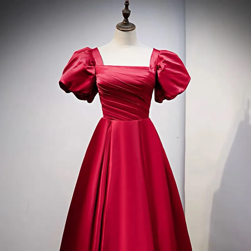 Vintage inspired Red Short Bridesmaid Dress with Sleeves