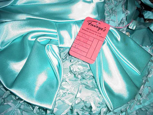 *VINTAGE JO ED SOPHISTICATES EYELASH RIBBON BOW SATIN & ORGANZA DRESS IN AQUAMARINE - NEW WITH TAG