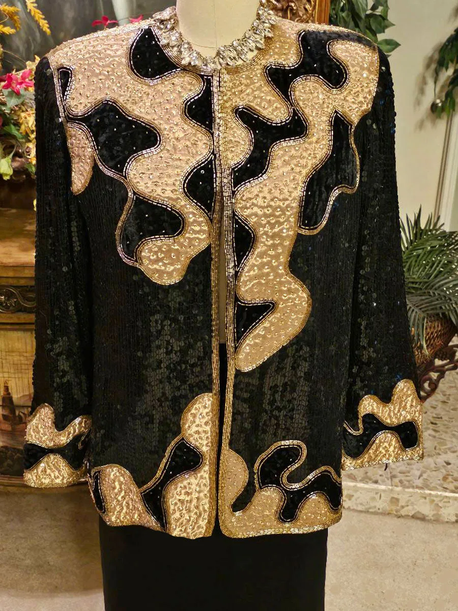 VINTAGE JUDITH ANN CREATIONS SPARKLING SILK BEADED SEQUIN JACKET AND MATCHING SHELL PERFECT FOR A CRUISE, HOLIDAYS, CHRISTMAS NEW YEARS EVE, FORMAL AFFAIR AND  HOLIDAYS