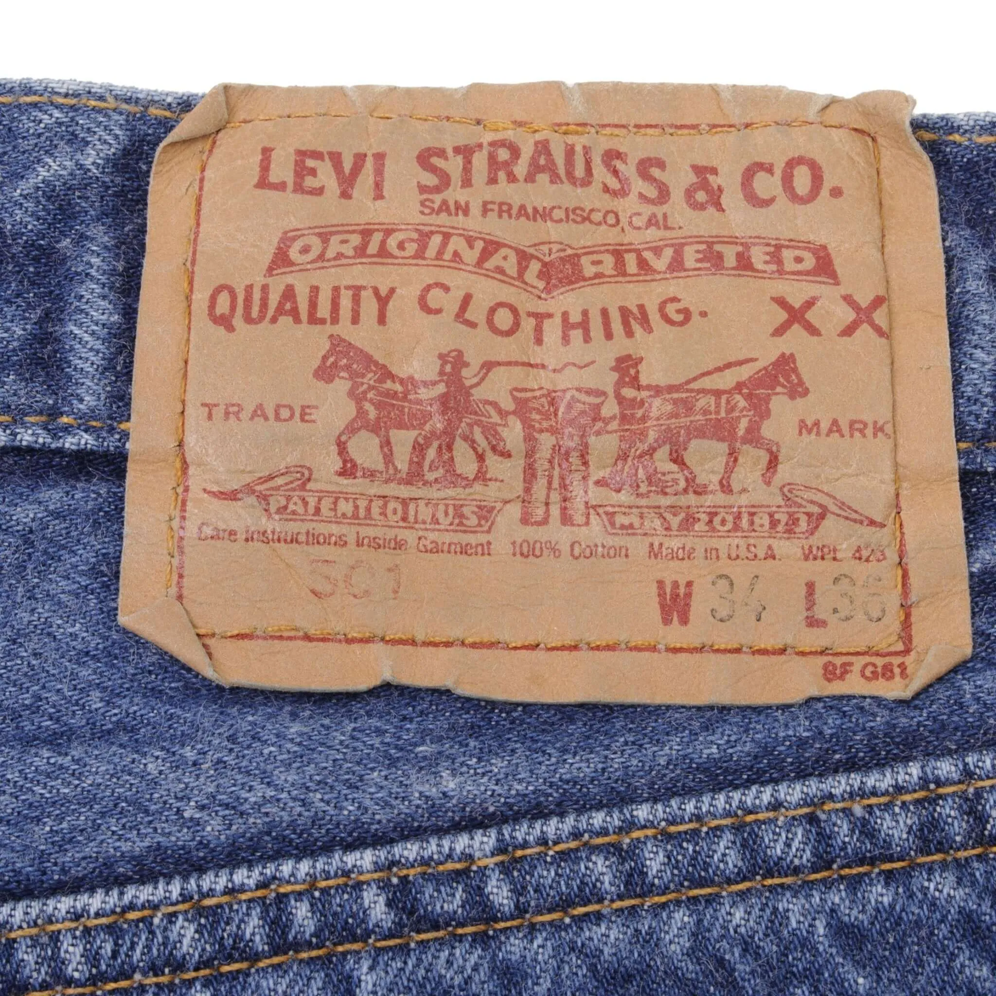 VINTAGE LEVIS 501 JEANS INDIGO 1980S SIZE W34 L33 MADE IN USA