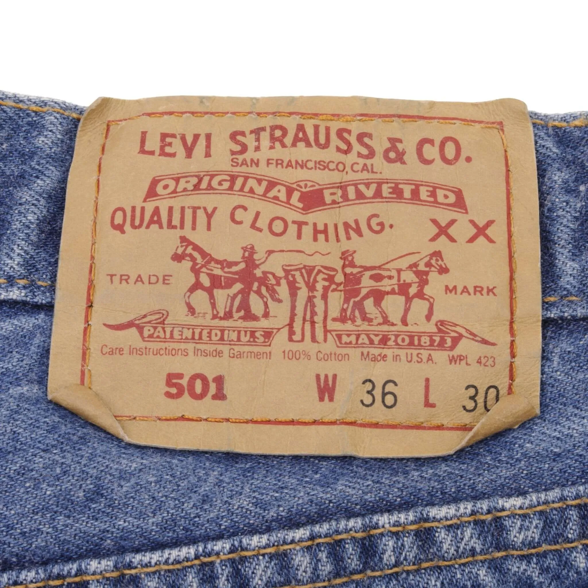 VINTAGE LEVIS 501 JEANS INDIGO 1980S SIZE W35 L27 MADE IN USA