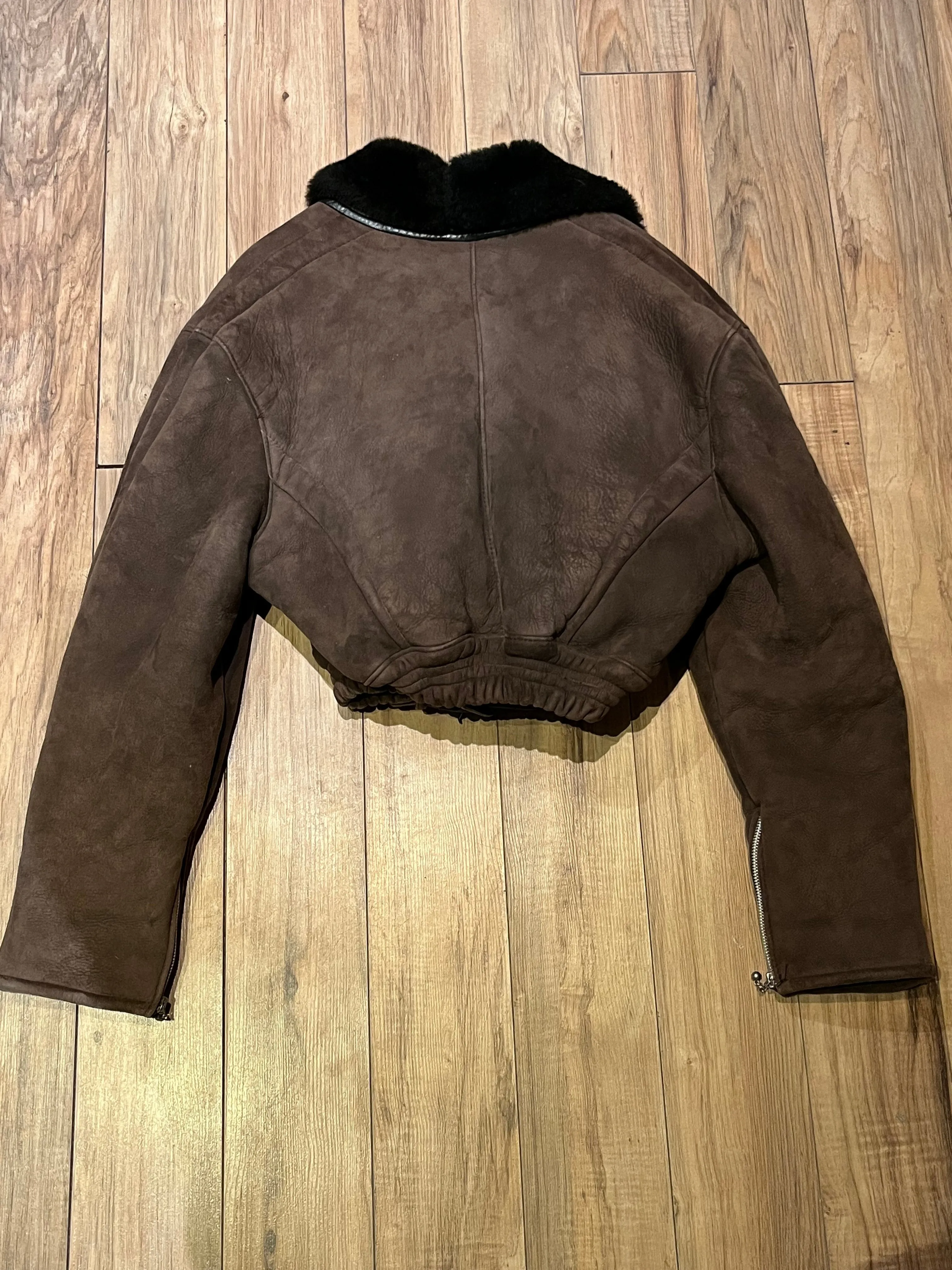 Vintage O’Ned Brown Shearling Cropped Pilot Jacket, Made in France, Chest 40"