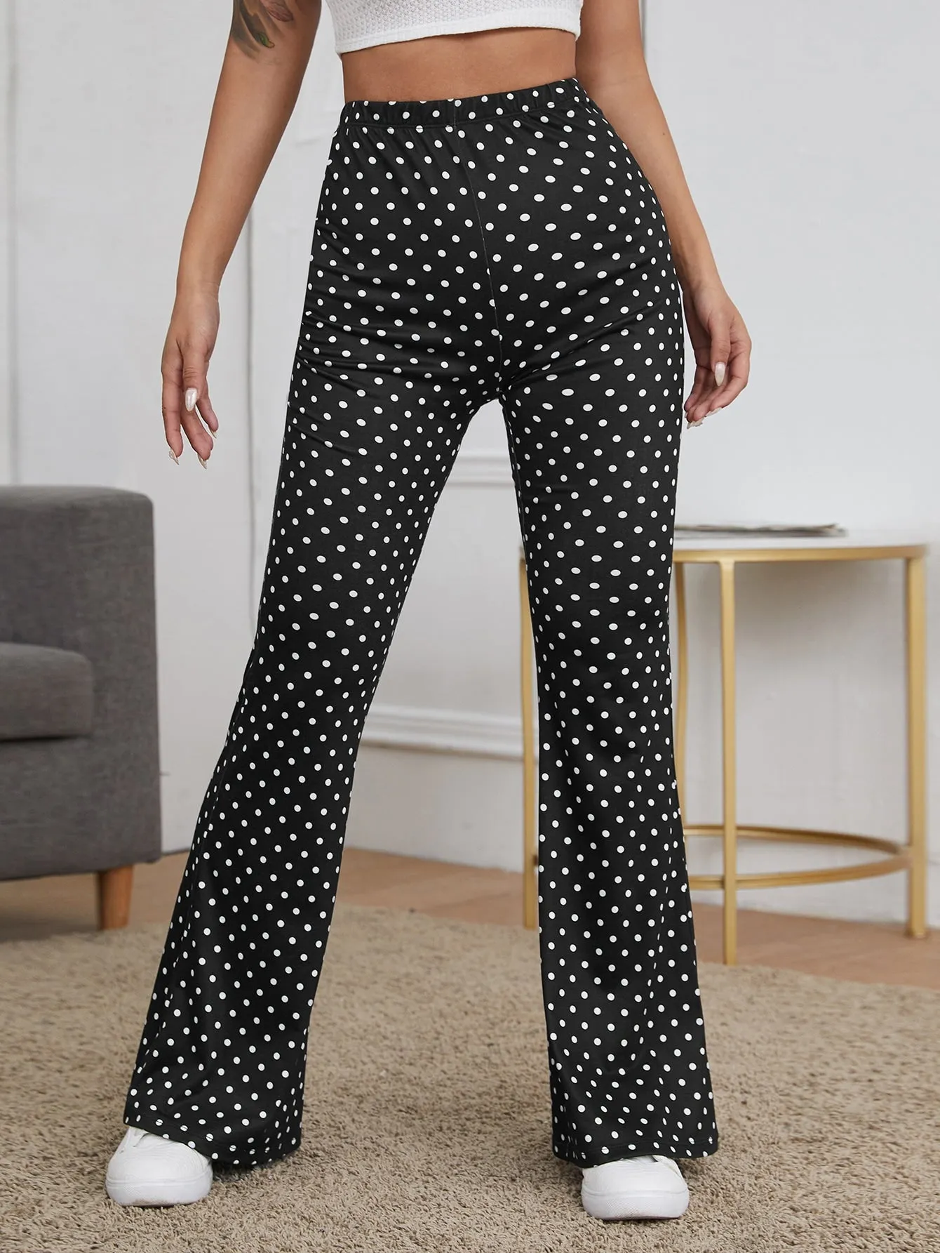 Vintage Polka Dot High Waist Long Women Pants