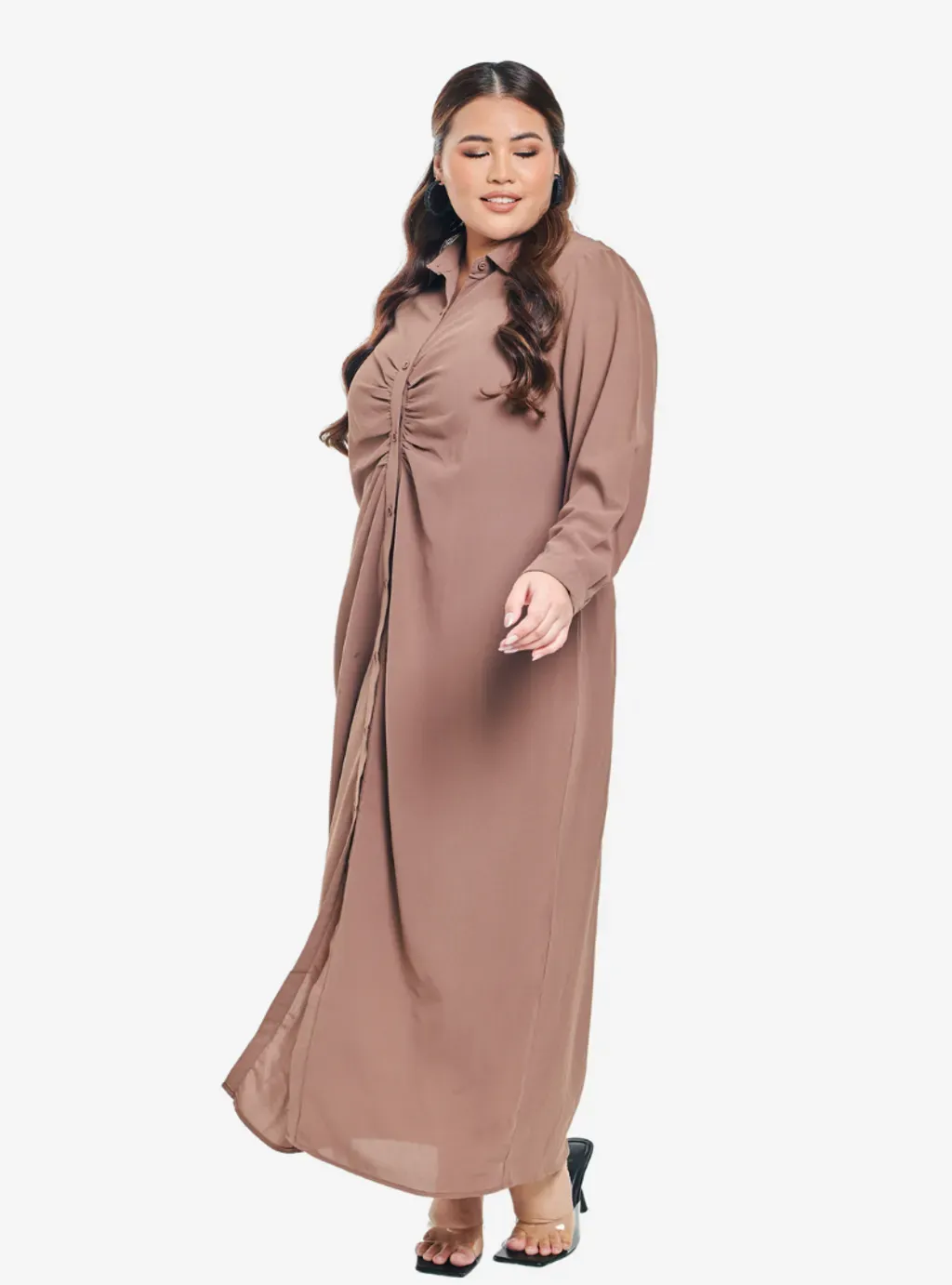 Viscose Blend Longline Ruched Shirt Dress