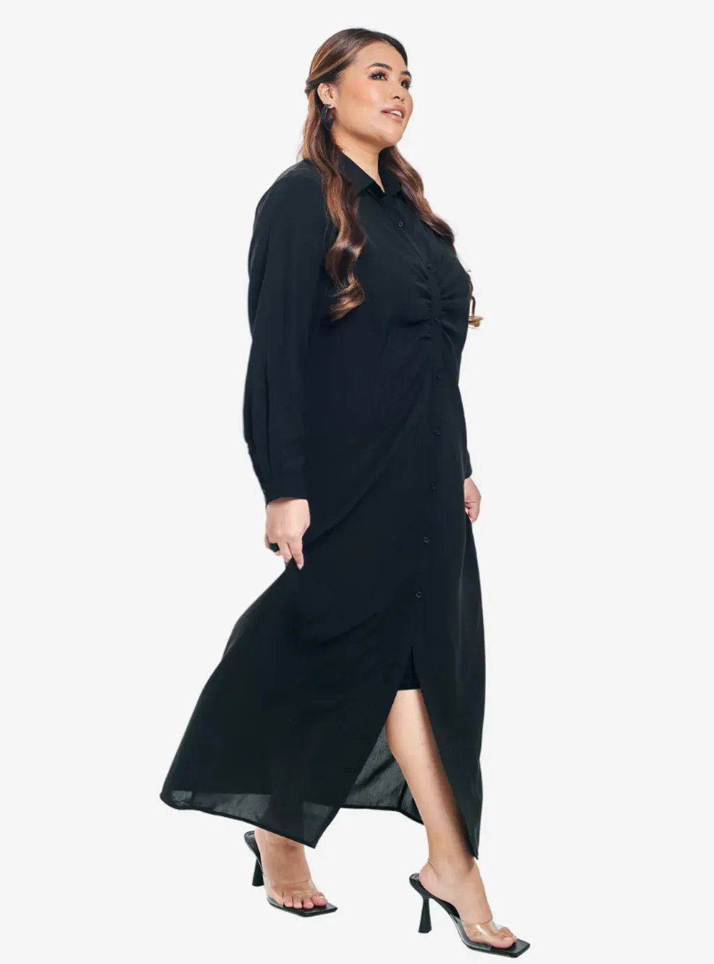 Viscose Blend Longline Ruched Shirt Dress