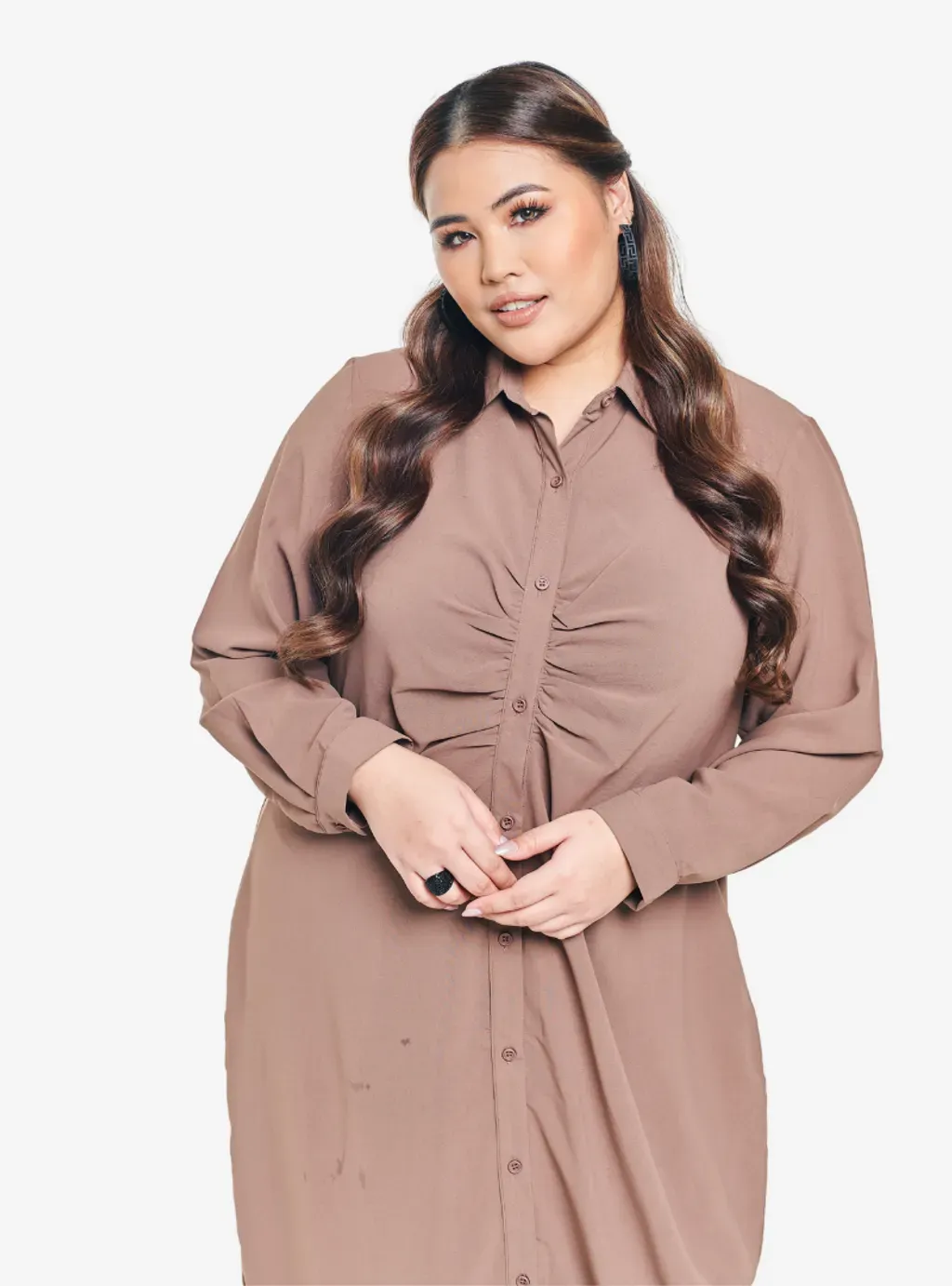 Viscose Blend Longline Ruched Shirt Dress