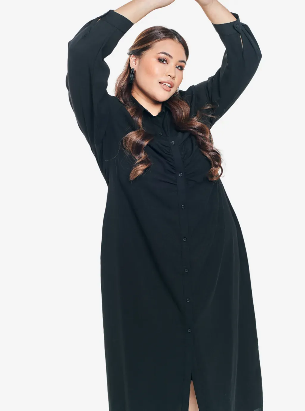 Viscose Blend Longline Ruched Shirt Dress