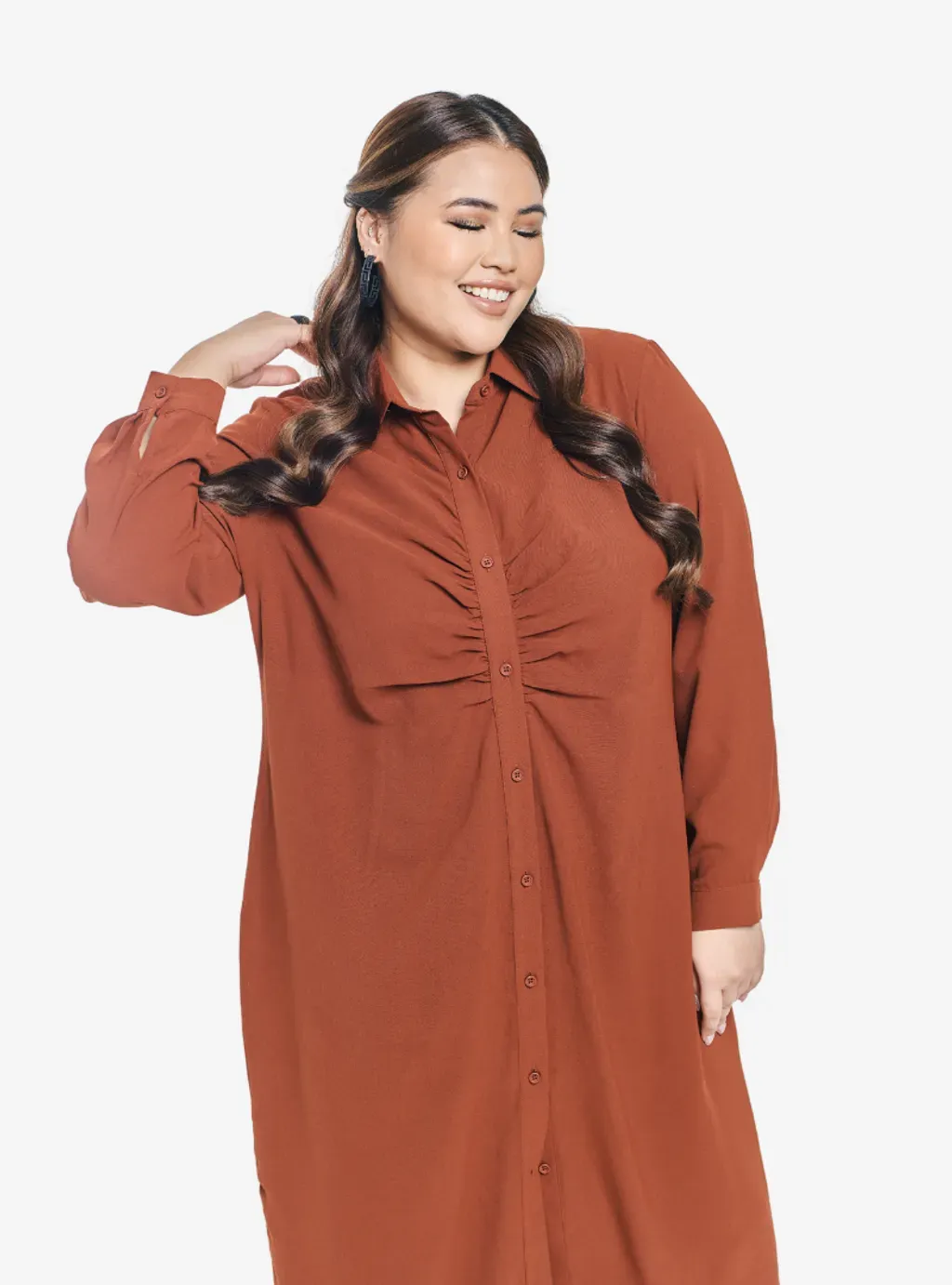 Viscose Blend Longline Ruched Shirt Dress