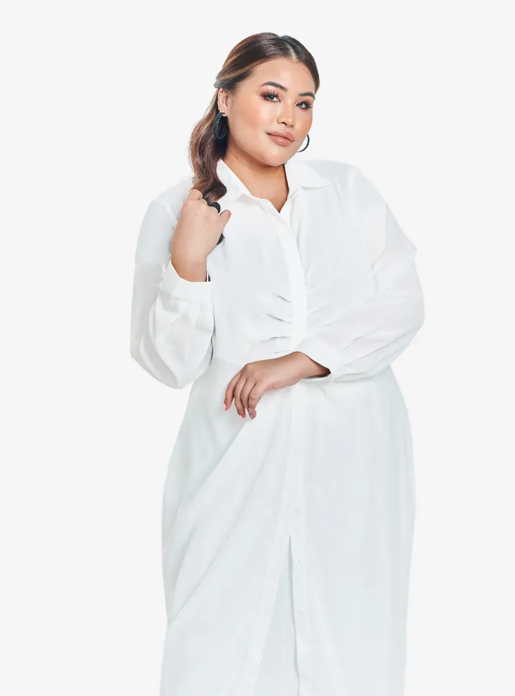 Viscose Blend Longline Ruched Shirt Dress