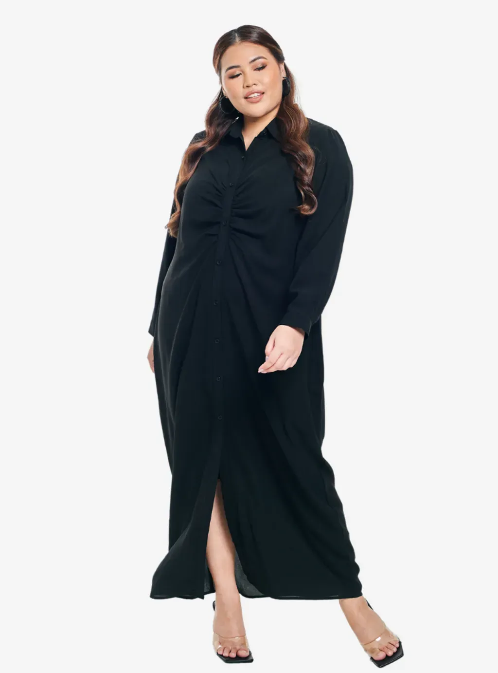 Viscose Blend Longline Ruched Shirt Dress