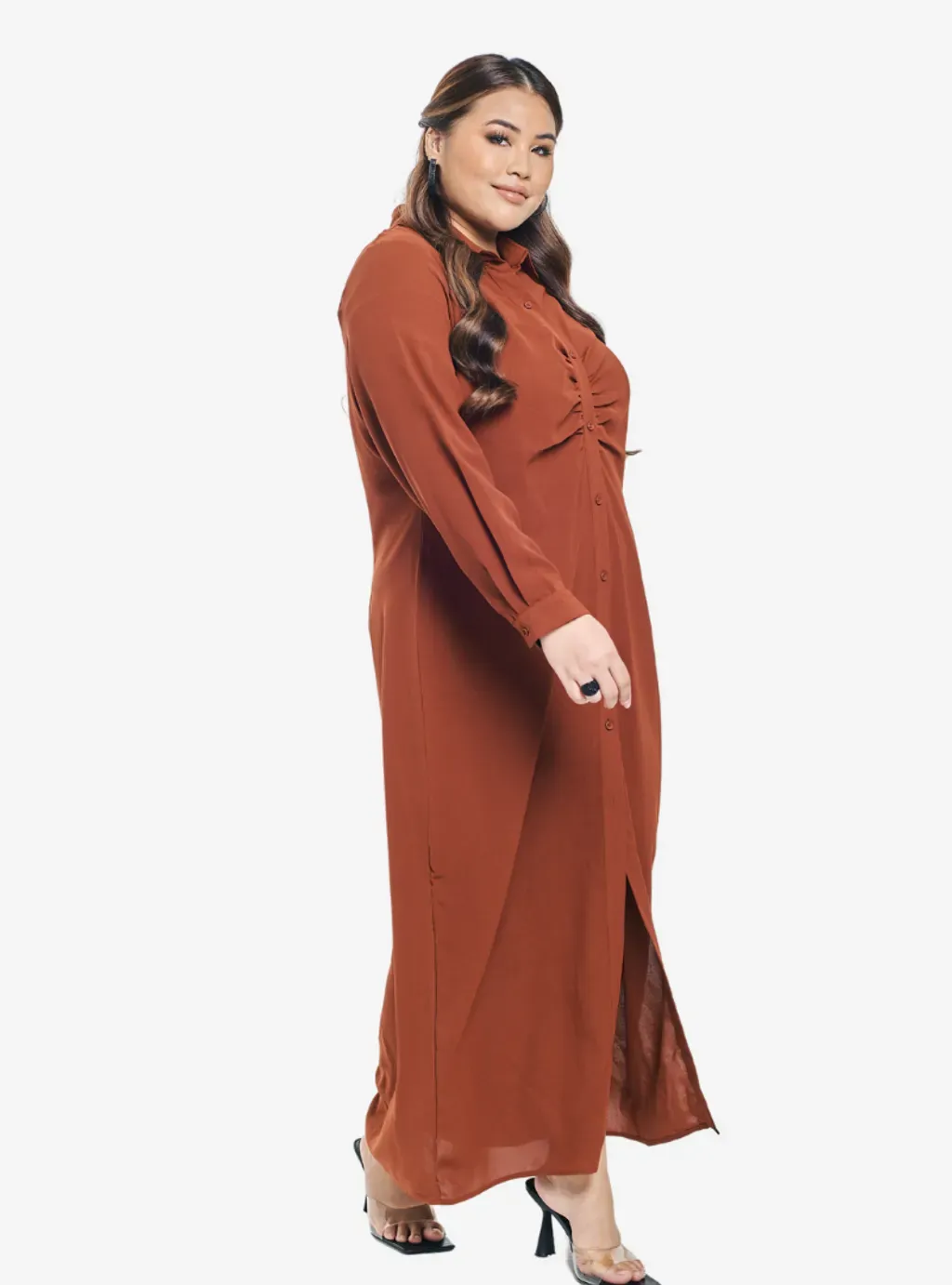 Viscose Blend Longline Ruched Shirt Dress