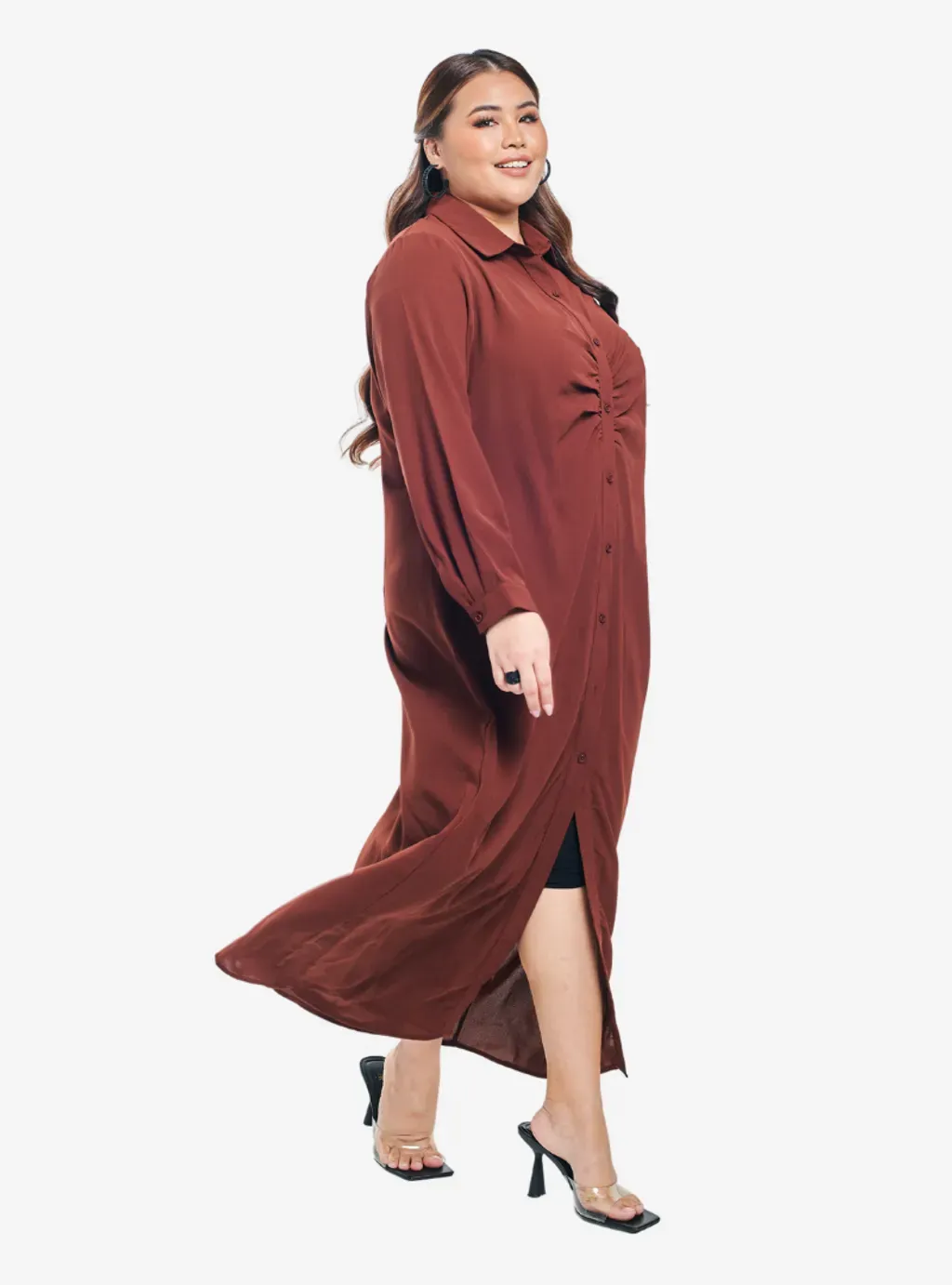 Viscose Blend Longline Ruched Shirt Dress