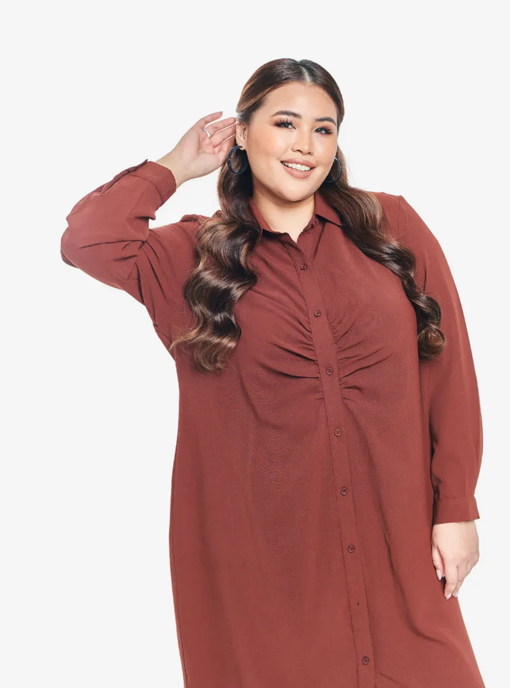 Viscose Blend Longline Ruched Shirt Dress