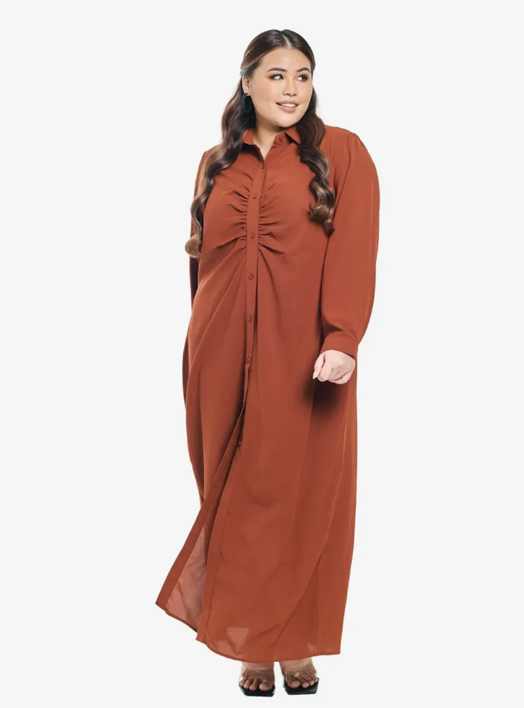 Viscose Blend Longline Ruched Shirt Dress