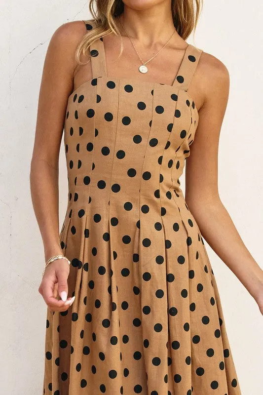 Waitlist 2/20 ♥ Angelina Sleeveless Polka Dot Print Maxi Dress Taupe